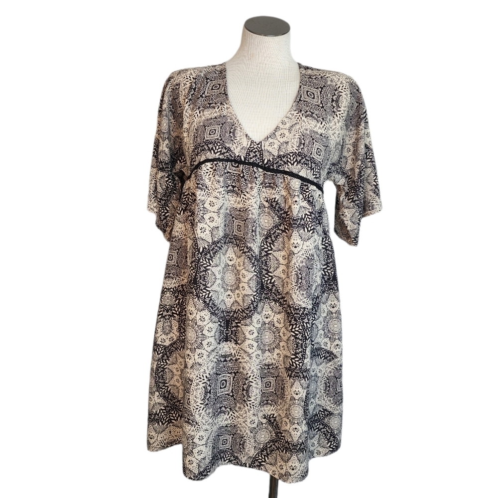 Knox Rose Black & Tan Empire  Waist Lace Accent V Neck Women's Dress Size M